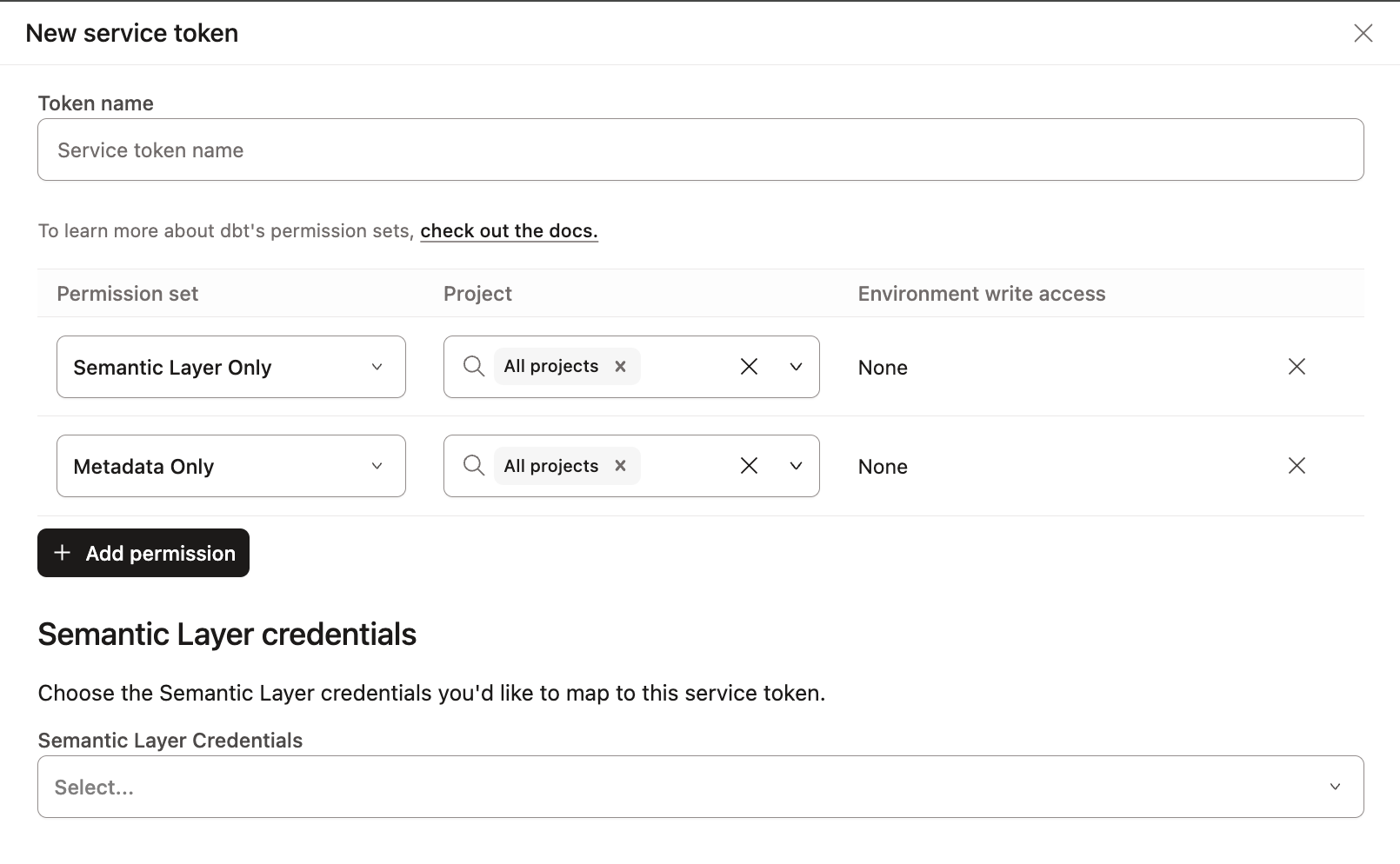 Create a new service token and map credentials directly on the separate 'Service tokens page'.